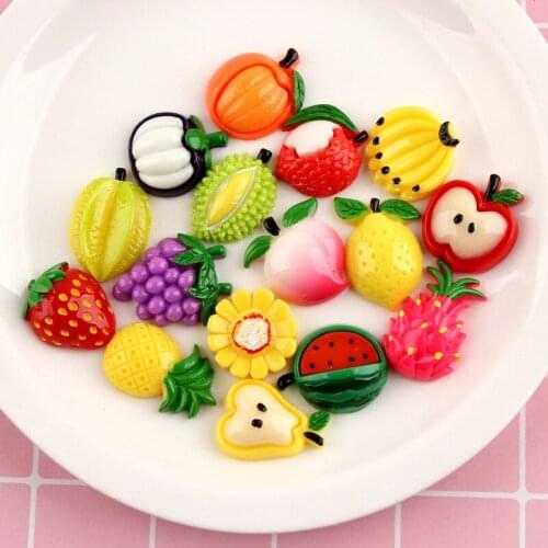 60pcs/Lot Assorted Design Fruit Resin Cabochons 26MM Flatback DIY Jewelry Findings Ornament Accessories Material Button
