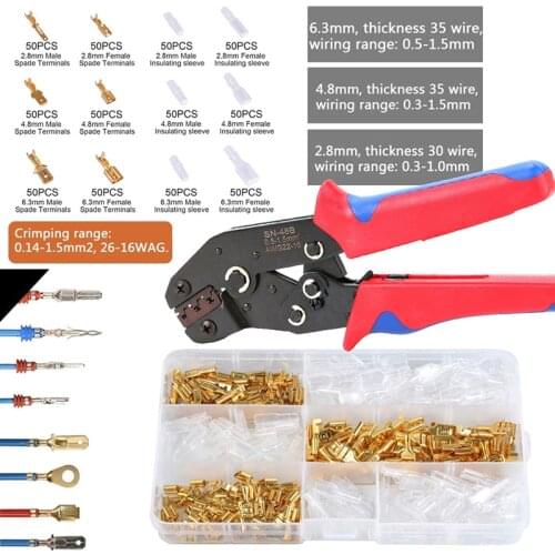 600Pcs Wire Terminal Connector Crimping Plier Set Electrical Wire Spade Insulated Sleeves Tabs Flat Plug SN-48B Crimping Tool