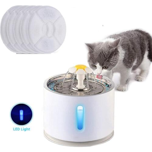 Automatic Pet Cat Water Fountain with LED Lighting 5 Pack Filters 2.4L USB Dogs Cats Mute Drinker Feeder Bowl Drinking Dispenser