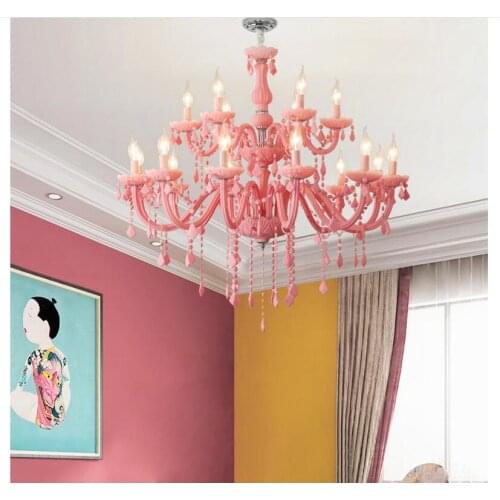 Free Shipping Modern Pink Chandelier Macaron Color Hanging Children Bedroom Lamp Creative Fantasy Luminaire Stained Glass Lustre