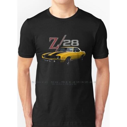 Camaro Z28 Retro 1969 T Shirt 100% Pure Cotton Muscle Car Hot Rod Racing Race Classic Car Z28 Rs Chevy Camaro Antique Car