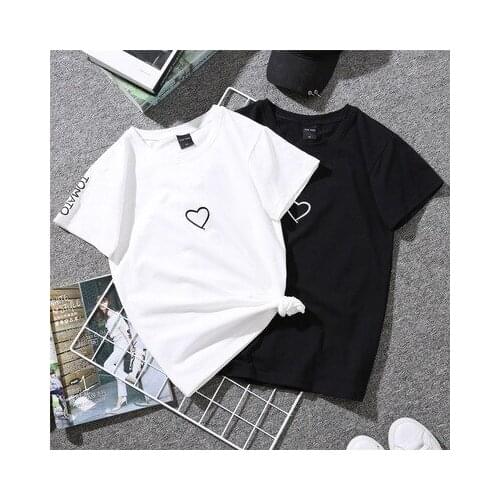 Black White Short-sleeved Pullover T-shirt Female Printing Love Mens Womens Summer Dress Half-sleeved Letter Plus Size Couple