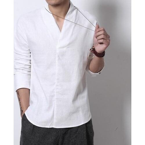 Colors Summer Streetwear Japanese Kimono Cotton Linen Shirt Men Retro V-neck Linen Blouse Light Weight Vintage Tee Shirt