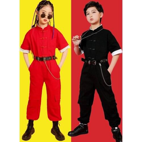 Childrens Jumpsuits Girls Boys China Style Streetwear Hip Hop Loose Casual Cargo Overalls Pant Jumpsuit Kids Teenager Playsuits