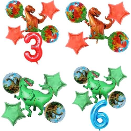 6Pcs Dinosaur Foil Balloons 30inch red blue number balloon Birthday Party jurassic world Decorations animal balloon Kids toys
