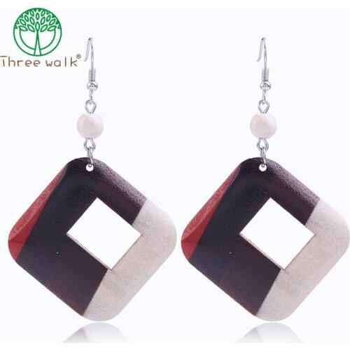 1 pairs new Hollow out Wooden Drop Earrings Fashion Gift Vintage Ethnic Boho geometric Dangle Earrings for Women Jewelry wholes