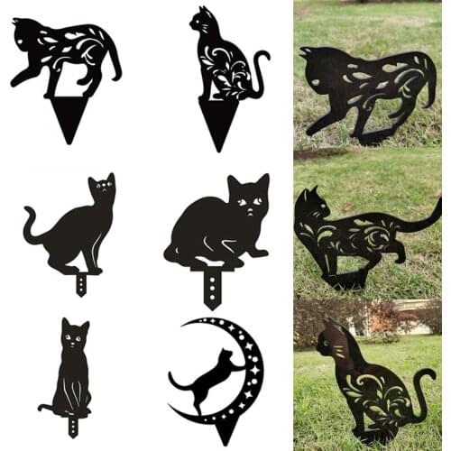 Kitten Yard Art Manor Lawn Garden Decoration Acrylic Black Cat Small Animal Hollow Insert Card Cat Figure Ground Insert Decor