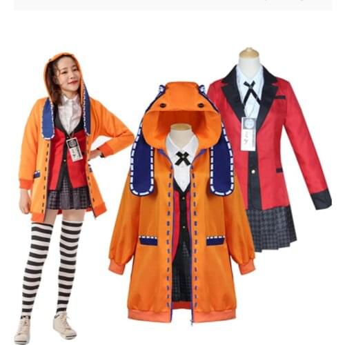 Yomoduki Runa Cosplay Costume Kakegurui Compulsive Gambler Runa Cosplay Orange Hooded Jacket JK Uniforms
