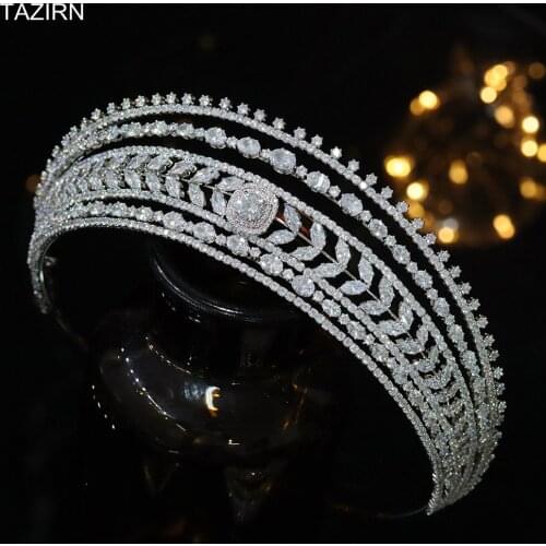 Round Tiaras Cubic Zirconia Wedding Crowns Women Headpieces Queen Headband Princess Luxury Pageant Hair Jewelry