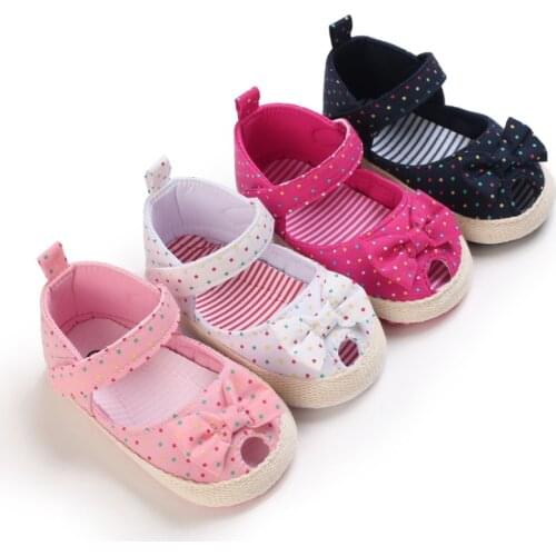 Cute Baby Girls Shoes Fashion Infant Print Dot Bowknot Baby Girls Soft Sole Sandals Toddler Summer Shoes Bow-Knot Party Shoes