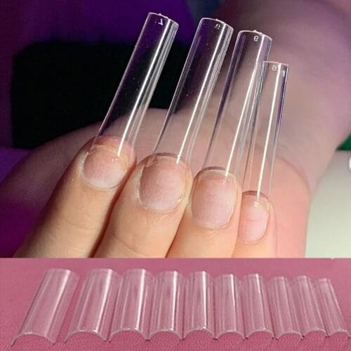 100pcs No C Curve XXL Square Nail Tips Straight Square Coffin Clear Half Cover Long False Nail Acrylic Gel Manicure Tool