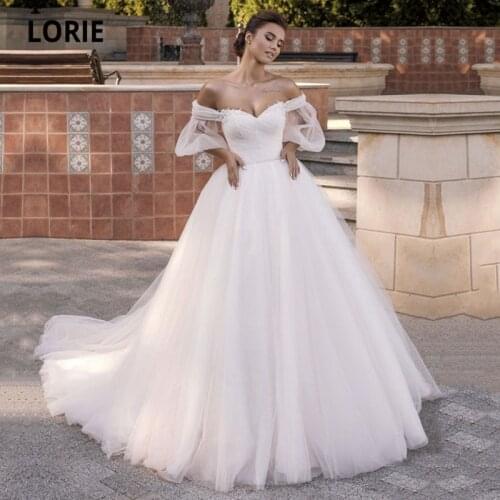 LORIE New Fashion Wedding Dresses Puff Sleeves Off Shoulder Tulle A-Line Princess Wedding Gown Bridal Dress vestidos de verano