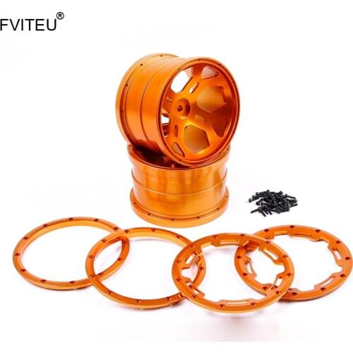 FVITEU CNC Metal Wheels Hub With Alloy Beadlocks Set For 1/5 FG Rovan BM Monster Truck RC Car