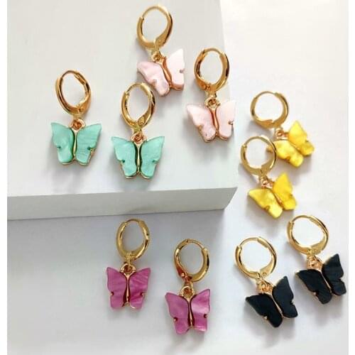 Sweet Fairy Tale Butterfly Drop Dangle Earrings for Women Acrylic Statement Earrings for Party Wedding Romantic Bridal Jewelry