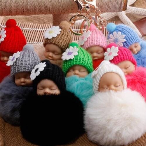 Kawaii Cute Baby Kid Flush Doll Soft Fluff Small Gift Present Keychain Key Ring Decoration Car Decoration for Women/ Girls Bag