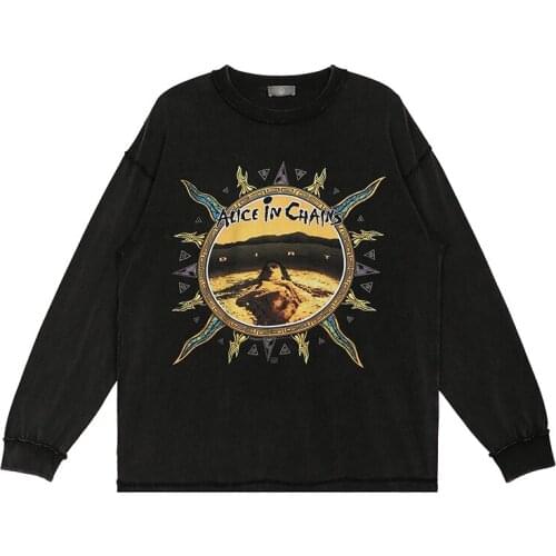 Fall/winter 2021 hip hop/Rock Retro Wash Vintage High Street men’s long sleeve t-shirt