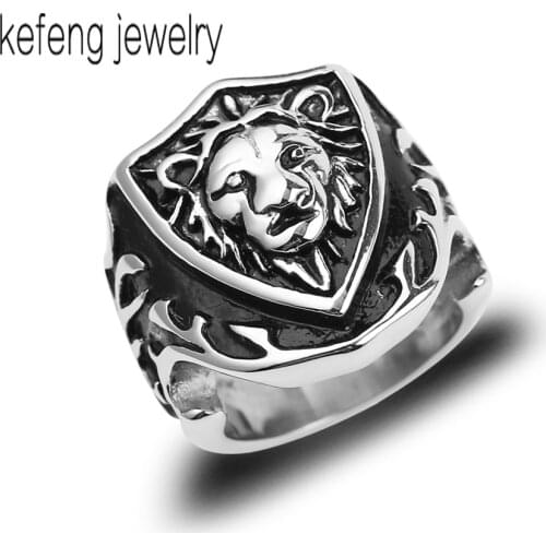 Gothic Men Ring Silver color Punk lion Head Animal Shield Ring Alloy Fashion Cool Finger Rings Party Gift Anel Masculino