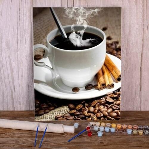 Coffee Cup Flowers Kitchen DIY Painting By Numbers Package Acrylic Paints 40*50 Oil Painting Wall Decoration Adults Drawing