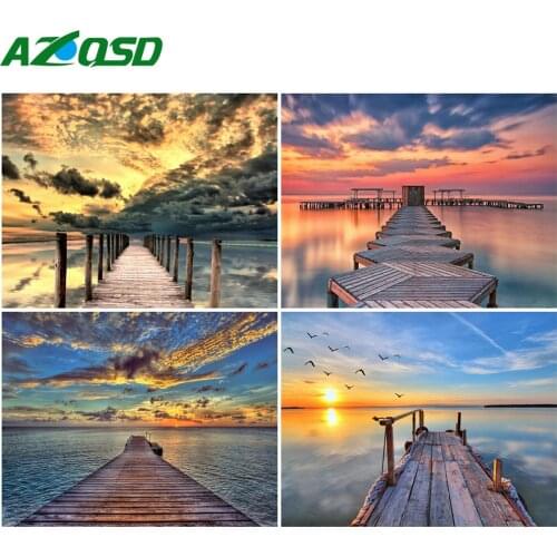 AZQSD DIY Oil Painting By Numbers Bridge Unframe Decor For Home Paint By Number Canvas Kits Landscape Unique Gift
