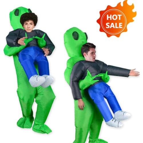 Green Alien Inflatable Costume Cosplay Funny Suit Party Fancy Dress Halloween Monster Anime Costume for adult kids