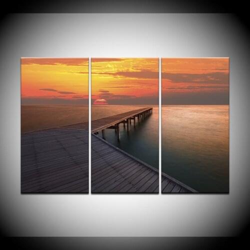 3 Piece Canvas Wall Art Picture Modern Home Decor Landscape Painting Prints Sunset Lake Wood Bridge Modular Framed Decor Artwork