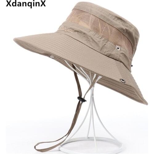 XdanqinX Multi-color New Summer Womens Anti-UV Beach Hat Mesh Breathable Mens Panama Bucket Hat Wind Rope Fixed Fishing Cap