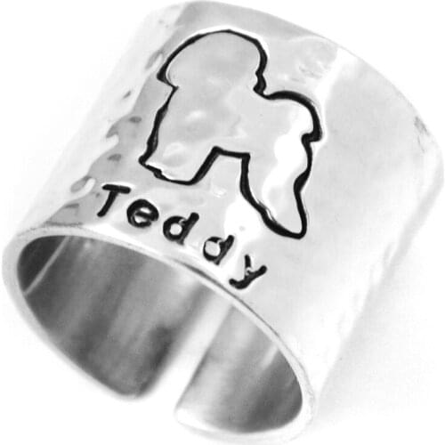 Personalized Bichon Ring, Custom Hammered Bichon Name Ring Personalized Engraved Ring Fur Baby Dog Mom Gift Pet Lover Gift