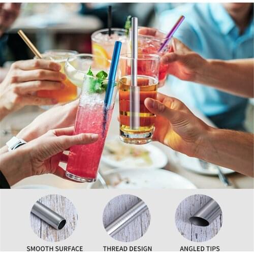 Rainbow Color Reusable Metal Straws Set with Cleaner Brush 304 Stainless Steel Drinking Straw Milk Drinkware Bar Party Accessory