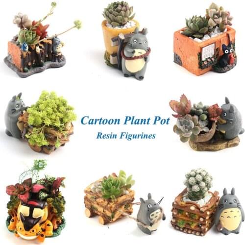 Multiple Style Succulent Totoro Figurines Plant Pot Cat Resin Flower Vase Creative Office Ornament Planter Pot Garden Decoration