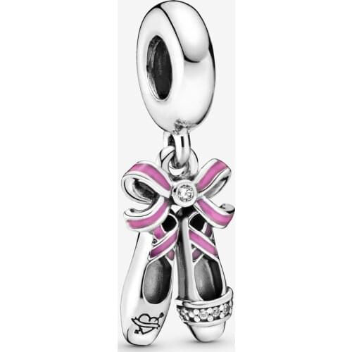 Fashion 925 Sterling Silver Beads Pink Ballerina Shoes Dangle Charm Fit Original Pandora Bracelets Women DIY Jewelry Gift