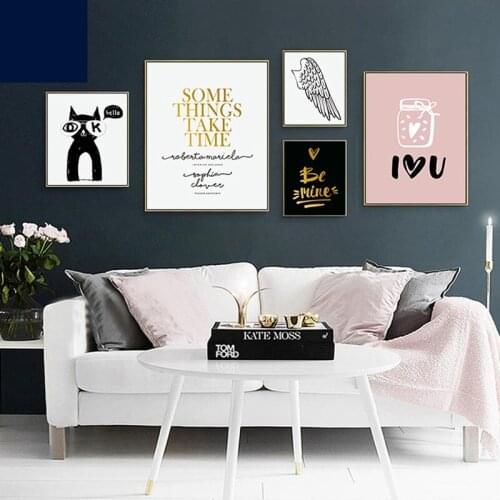Nordic Cartoon Animal Owl Golden Letters Wall Art Canvas Posters Painting Prints Wall Pictures for Living Room Morden Home Decor