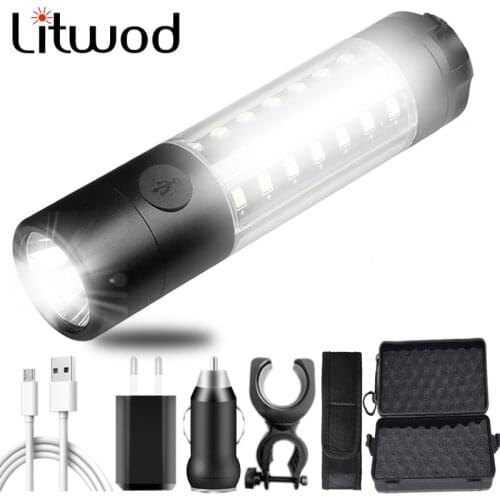XM-L T6 & SMD 2835 Led Flashlight Usb Rechargeable 18050 Battery 6 Modes Torch Lantern Waterrpoof Aluminum for Camping 20W Black