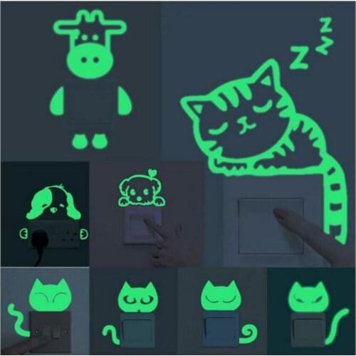 Luminous Cartoon Switch Sticker Glow in the Dark Fluorescent Wall Stickers Home Decor Kids Room Decal Cat Decoration Sticker