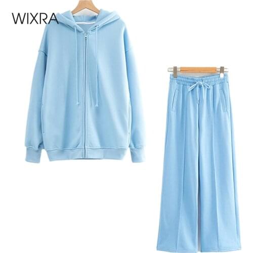 Wixra Womens Basic Sweatshirts Solid ZIP Up Hoodies Sets Long Sleeve Fleece Winter Spring Casual Tops