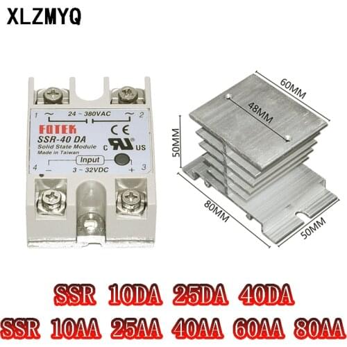 Solid State Relay SSR 10DA 25DA 40DA 10AA 25AA 40AA 60AA 80AA DC Control 24-380V AC SSR-10 25 40 DA AA Relays Aluminum Heat Sink