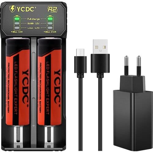 YCDC 3.7V 18650 Battery with Intelligent Smart Battery Charger 3000mAh 18650 li-ion Lithium Rechargeable Batteries 18650 Cells