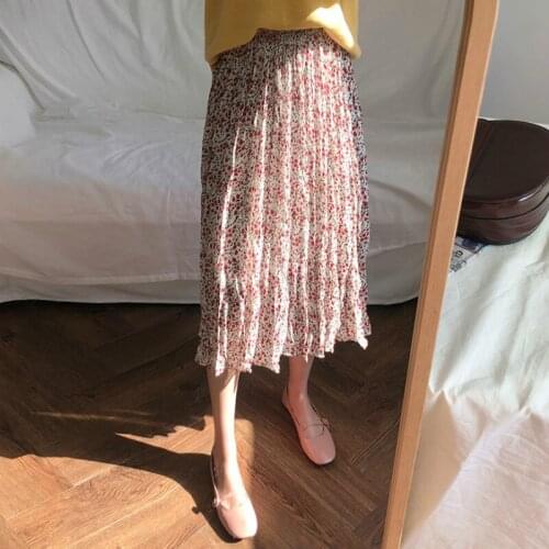 Women Spring Summer Long Floral Ruffle Skirt Chiffon High Elastic Waist Spodnica Casual Streetwear A-line Jupe Femme Faldas