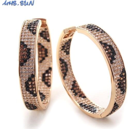 MHS.SUN Luxury Cubic Zircon Jewelry Copper Fashion Women Leopard Hoop earrings For Christmas Party 1Pair/lot New Arrival