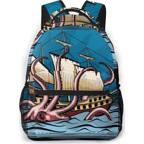 Women Backpack Kids School Bag for Teenage Girls Sailing Vessel Kraken Monster Octopus Laptop Notebook Bagpack 2021