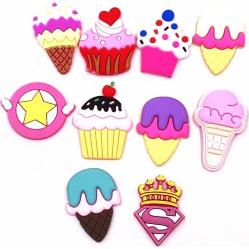 10pcs Dessert Ice Cream Cake Pink Star Icon PVC Flatback Silicone Soft Trinket DIY Accessories Phone Case Fridge Magnet For Gift