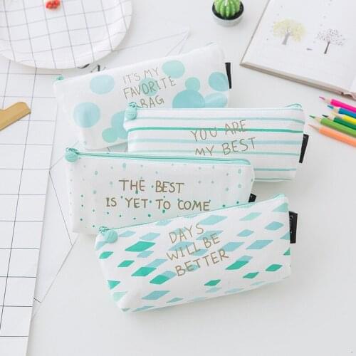 16pcs Cute Fashion Green Large Pencil Bags for School Office Supplies Pencil Pouch for Children Markup Organizer Stationery Gift