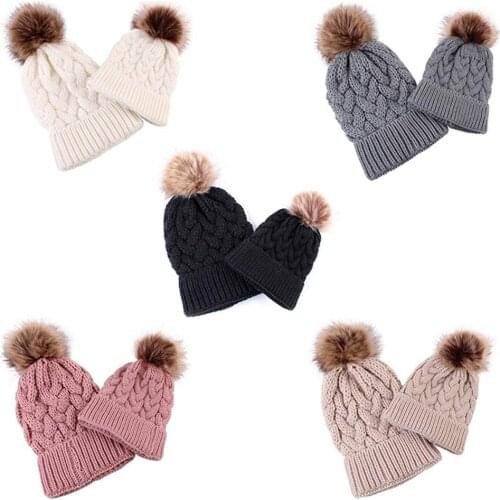 2Pcs/set Parent-Child Hat Warmer Mommy and Me Warm Knit Hat Family Crochet Beanie Ski Cap for Mother and Baby