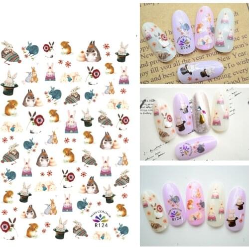 3D Nail Sticker Small Floral Rabbit Squirrel Fashion Stickers Autumn Small Adhesive Stickers for Manicure Nail Art Decoration