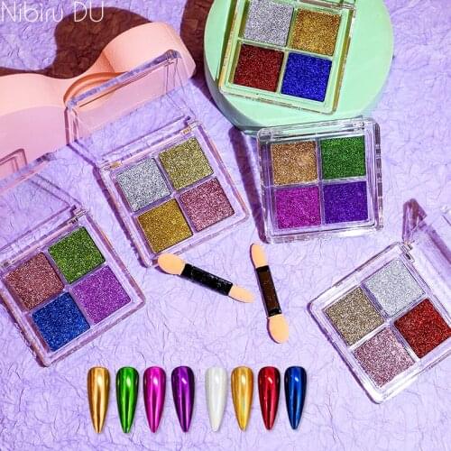 4 Colors Solid Mirror Magic Nail Glitter Chameleon Laser Powder Holographic Platter Pigment Dust Nail Art Decoration Accessories