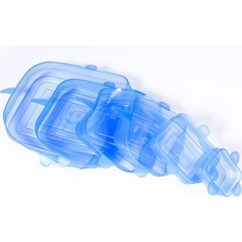 6pcs Stretch Adjustable Bowl Lids Rectangle Reusable Silicone Food Cover Universal Kitchen Wrap Seal Fresh Keeping Silicone Caps
