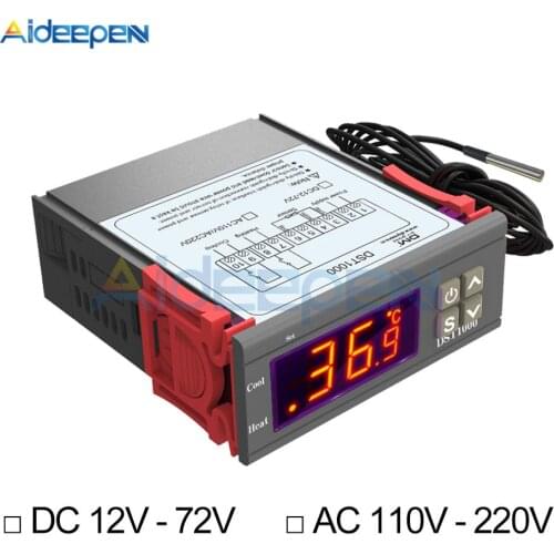 DST1000 DC 12V 24V AC 110V 220V Digital Thermostat Temperature Controller Heating Cooling with Waterproof Cable Replace STC-1000
