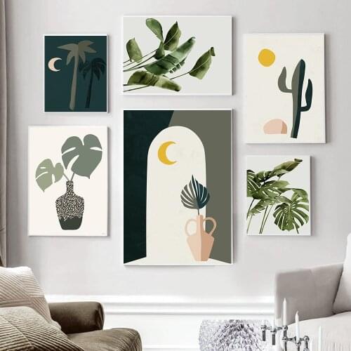 Bohemia Style Tropical Plants Decorative Picture Green Leaves Vase Poster Modern Wall Art Canvas Paintings for Living Room