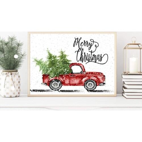 Cartoon Truck Christmas Trees Home Decorative Nordic Canvas Print Paintings Modular Picture Modern Living Room Wall Art Poster