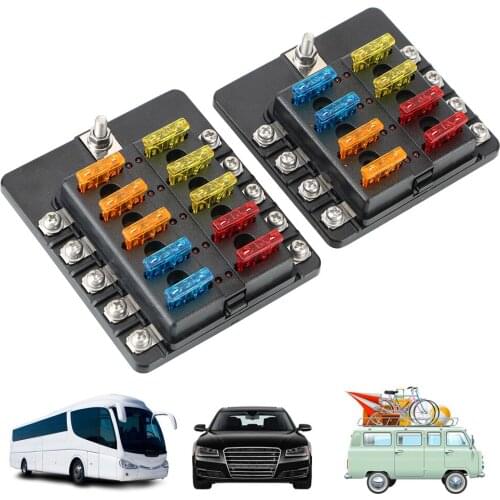 Fuse Box Holder 8 Ways 10 Ways Blade Fuse Block 32V 100A Circuit insurance For Auto Car Marine M5 Stud With LED Indicator Light