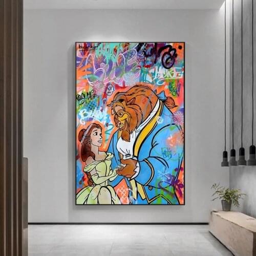 Disney Fugitive Princess Graffiti Street Art Canvas Painting Animal Print Poster Wall Art Pictures for Living Room Decor Cuadros